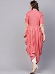 Pink Rayon Half sleeves Cowl Kurta with front placket & Madarin collar