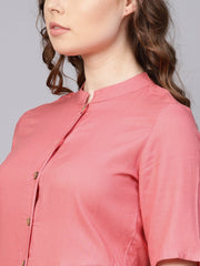 Pink Rayon Half sleeves Cowl Kurta with front placket & Madarin collar