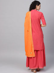 Solid Red Kurta Set with Sharara & Contrasting Dupatta