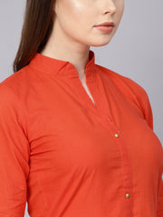 Solid Orange Maxi Dress with Madarin Collar & 3/4 sleeves