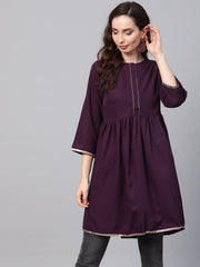 Solid Burgundy Tunic emblished with Gota & 3/4 sleeves