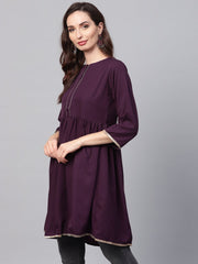 Solid Burgundy Tunic emblished with Gota & 3/4 sleeves
