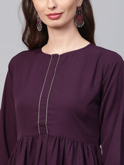 Solid Burgundy Tunic emblished with Gota & 3/4 sleeves