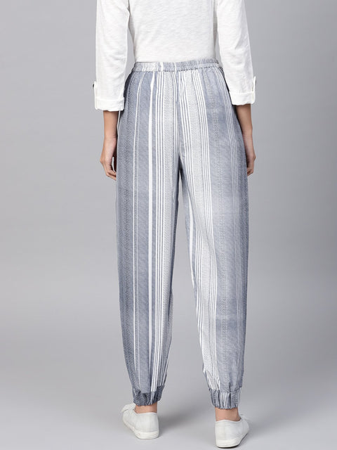 Grey Striped ankle length Jogger with Elastic Band