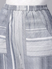 Grey Striped ankle length Jogger with Elastic Band