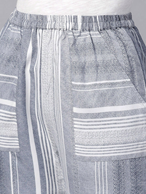 Grey Striped ankle length Jogger with Elastic Band