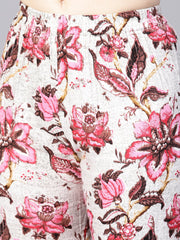 Solid coffee Brown 3/4th sleeve cotton Kurta with Printed Floral Sharara