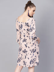 White Butterfly printed Dress with Square neck