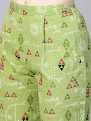 Light green Printed set with Navy Blue Solid Kurta & green printed Palazzo