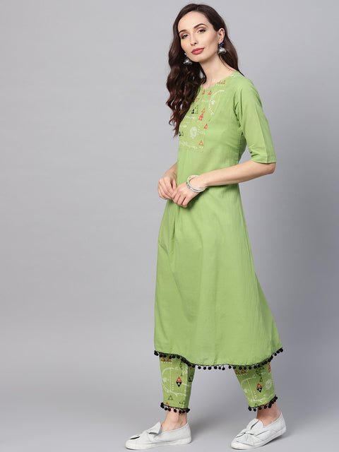 Tribal Printed Yoke with solid Kurta Set with Printed Palazzo