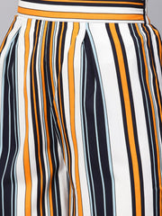 Solid yellow Jacket & Stripped Palazzo Clothing set