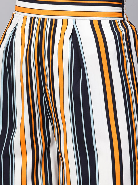 Solid yellow Jacket & Stripped Palazzo Clothing set