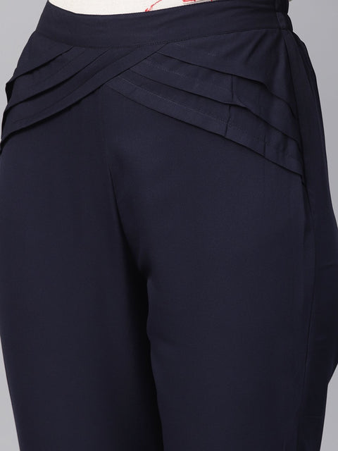Navy Blue Detailed Pleated pants