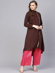 Chocolate Brown Kurta With Side Slit & roll Colllar