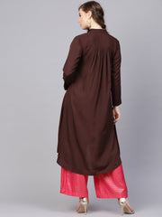 Chocolate Brown Kurta With Side Slit & roll Colllar
