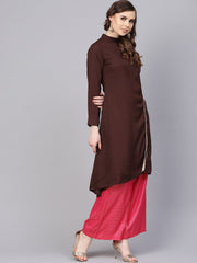 Chocolate Brown Kurta With Side Slit & roll Colllar