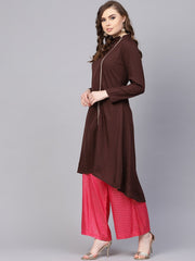 Chocolate Brown Kurta With Side Slit & roll Colllar