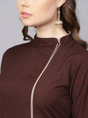 Chocolate Brown Kurta With Side Slit & roll Colllar
