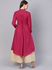 Solid Megenta Kurta With Side Slit & roll Colllar