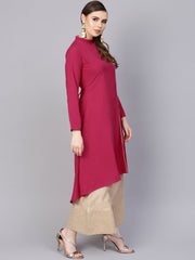Solid Megenta Kurta With Side Slit & roll Colllar