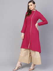 Solid Megenta Kurta With Side Slit & roll Colllar