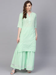 Pastel Solid Mint Kurta set with Sharara Emblished with Gota