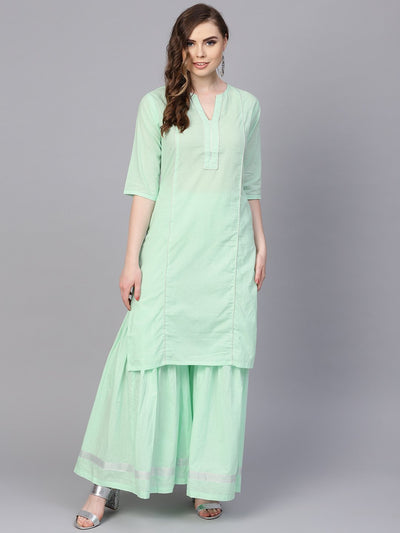 Pastel Solid Mint Kurta set with Sharara Emblished with Gota