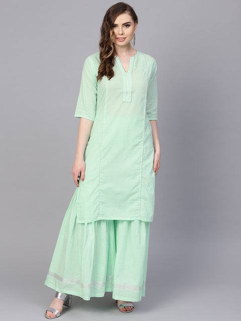 Pastel Solid Mint Kurta set with Sharara Emblished with Gota