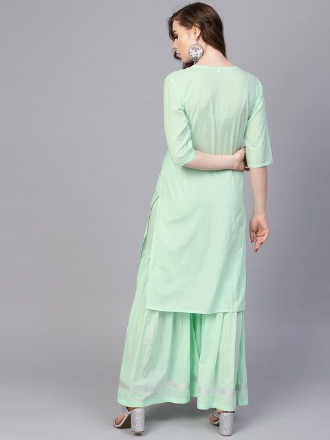 Pastel Solid Mint Kurta set with Sharara Emblished with Gota