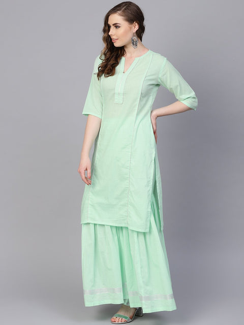 Pastel Solid Mint Kurta set with Sharara Emblished with Gota