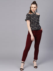 Black Checked floral top with Halter neck & half sleeves