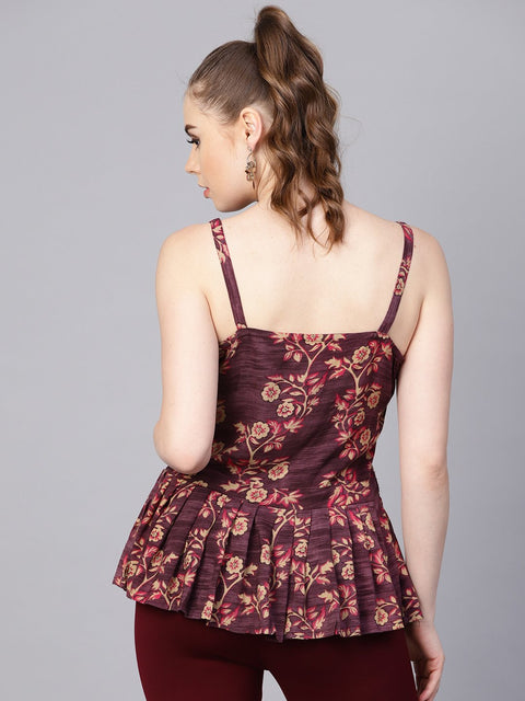 Rayon Burdundy printed peplum style top with Drawstring