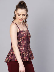 Rayon Burdundy printed peplum style top with Drawstring