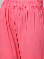 Yellow Coloured Printed Kurta Set with Solid Megenta Pants