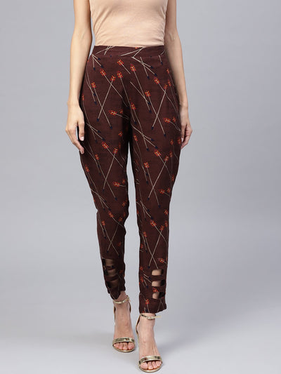 Dark Brown Printed Peeka A Boo Pants