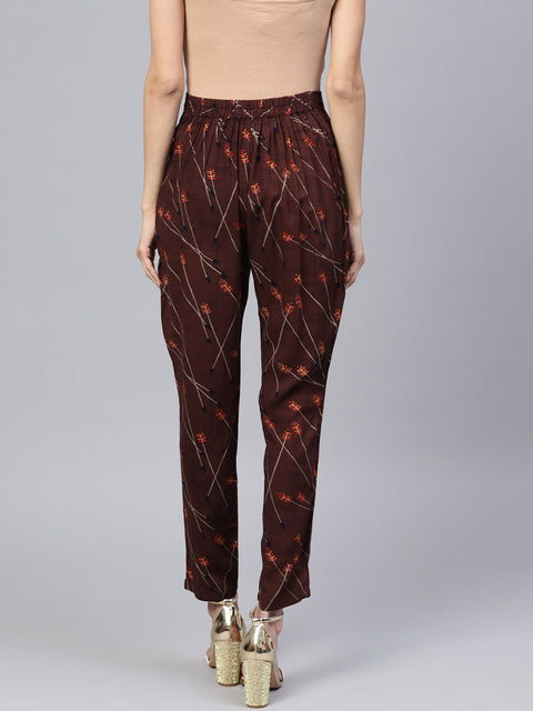 Dark Brown Printed Peeka A Boo Pants