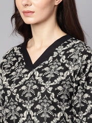 Black & white Floral printed Kurta Set with Pants