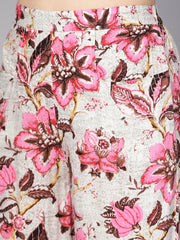 Women Off-White & Pink Floral Printed Palazzo