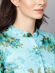 Sky blue Floral Printed Kurta set with Solid pants