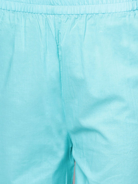 Sky blue Floral Printed Kurta set with Solid pants