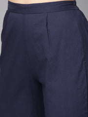 Pastel Green printed Kurta Set with Solid Navy blue Pants