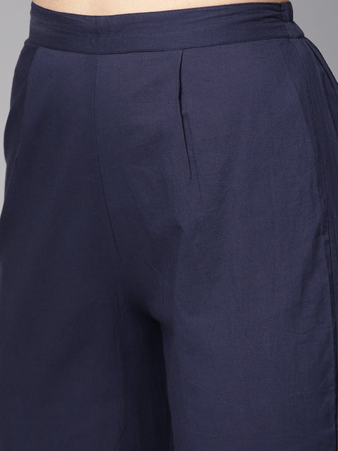 Pastel Green printed Kurta Set with Solid Navy blue Pants