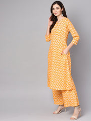 Yellow Geometric Printed Kurta set with Flared palazzo