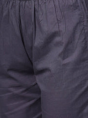 Pastel pink Printed Kurta set with Solid dark Grey pants