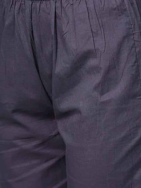 Pastel pink Printed Kurta set with Solid dark Grey pants