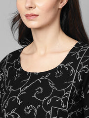 Black & Grey Floral Printed Kurta set with Solid Black palazzo