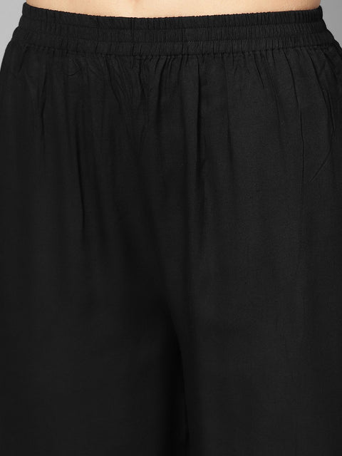 Black & Grey Floral Printed Kurta set with Solid Black palazzo