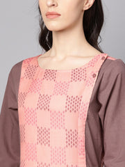 Pink & Brown A-Line Kurta set with Pants