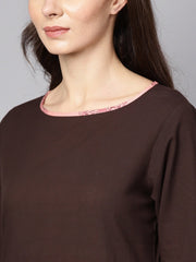 Solid Brown half sleeve Kurta Set with Printed Sharara