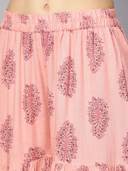 Solid Brown half sleeve Kurta Set with Printed Sharara